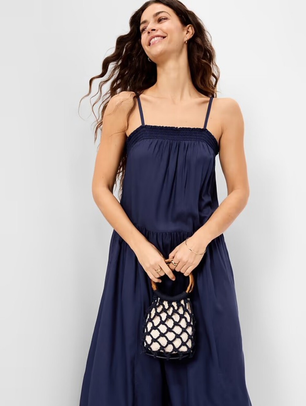 NWT - Old Navy Airy Smocked Navy Maxi Dress - Size M Tall